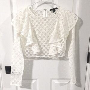 white lace crop top with raffles